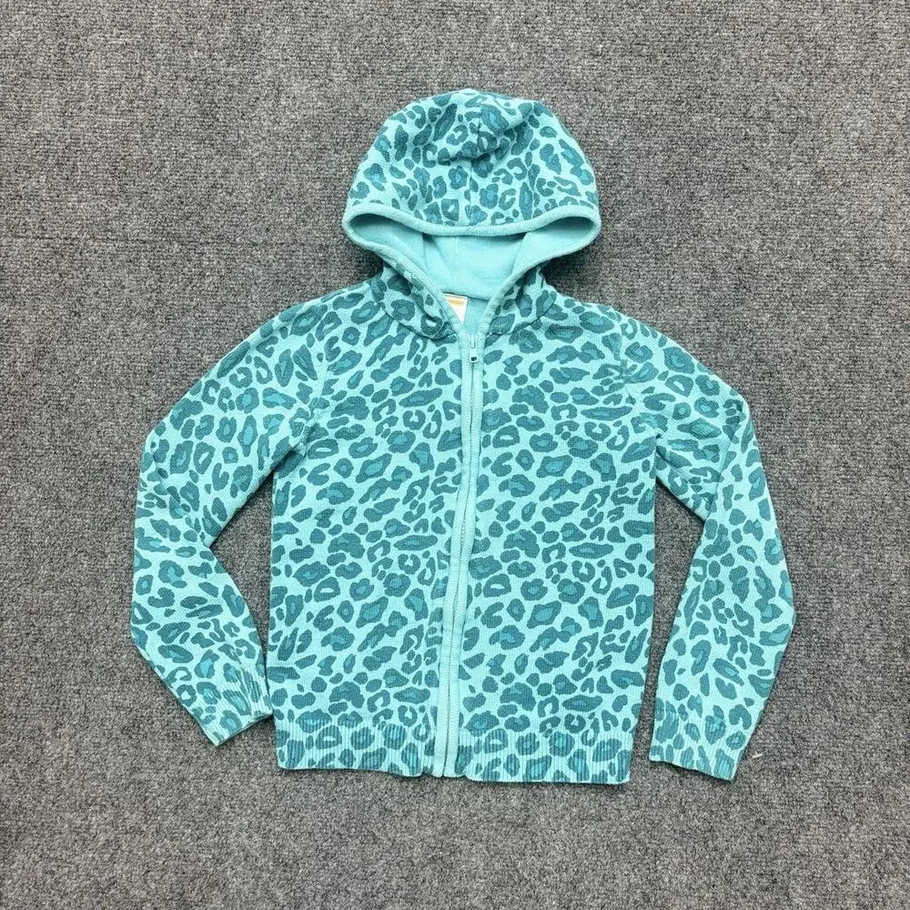 Gymboree Leopard Sweater Hoodie Teal Blue Full Zip Cotton Sweater Girls M 7/8